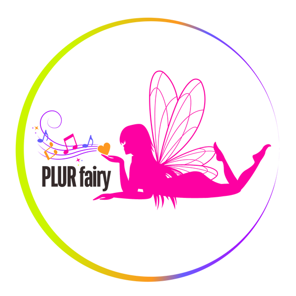Neon colored PLUR fairy logo