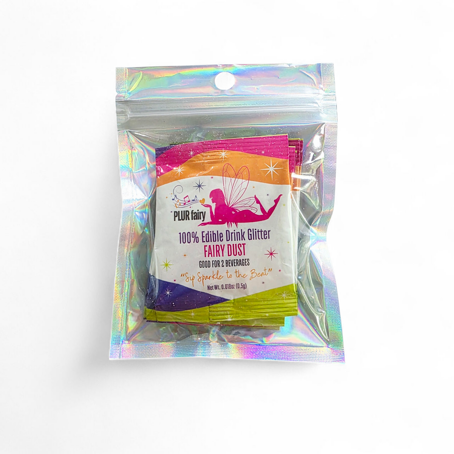 Fairy Dust edible drink glitter by PLUR Fairy, 5-pack of pink sparkle packets for EDM festivals