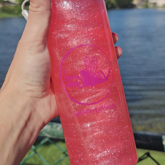 PLUR fairy dust sparkling in branded water bottle